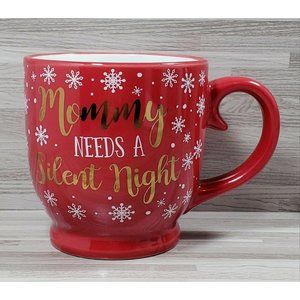 Merry Christmas "Mommy Needs a Silent Night" 14 oz Coffee Mug Cup Red White Gold